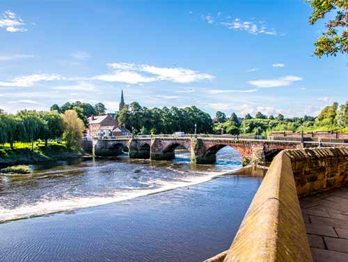 Blue water of the River Dee in Chester from the bridge