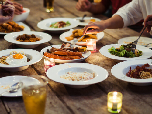 Plates of food on a table top