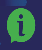 Illustration showing a blue i for information in the middle of a green speech bubble.