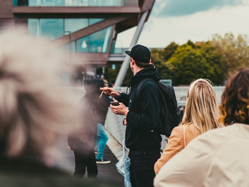 Hull Marina with people's back to the camera