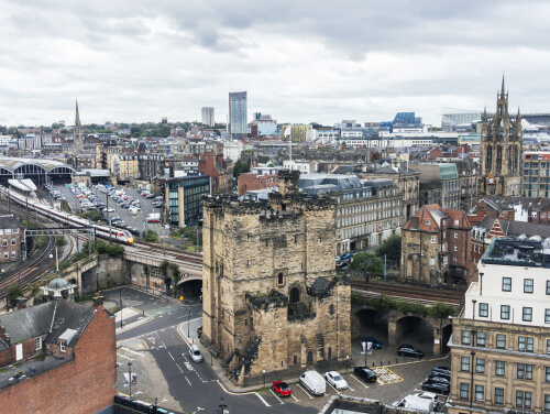 A view of Newcastle Castle and the surrounding city from above