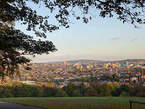 View of Sheffield from a green park