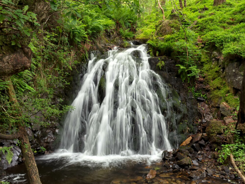 View of the waterfall on the Tom Gill Coniston Waterfall Trail in the Lake District
