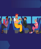 Illustration showing multiple people sat on a train